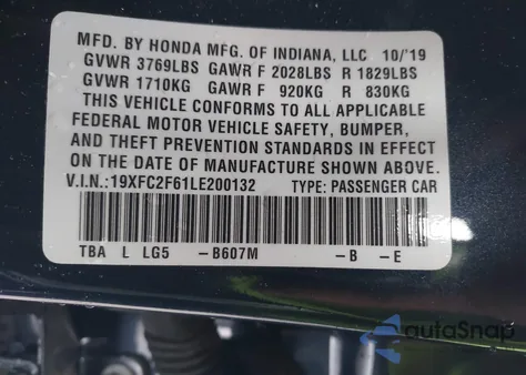 2020 Honda Civic Lx from USA, damaged, VIN 19XFC2F61LE200132